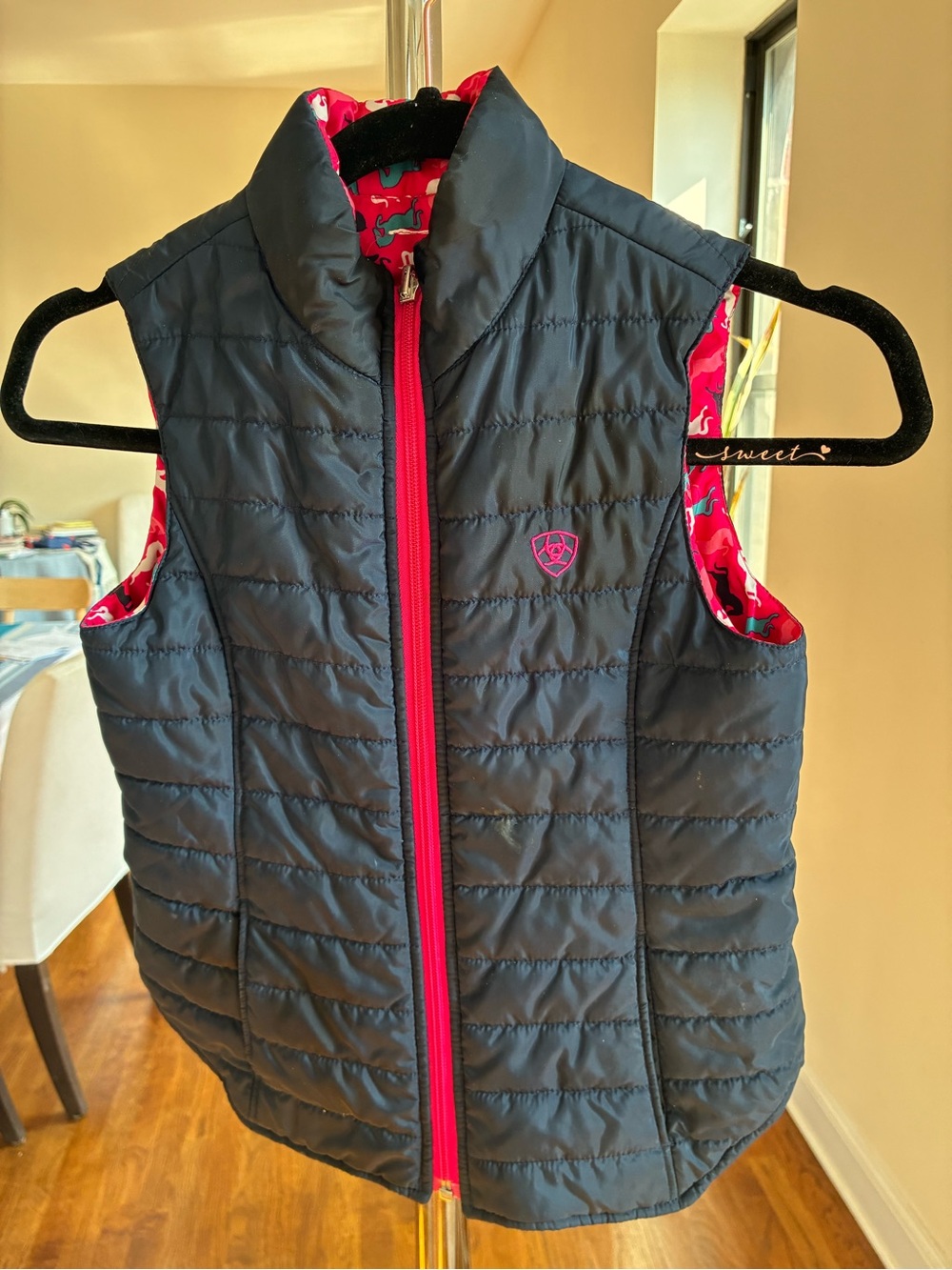 Ariat Navy Quilted Vest with Pink Trim